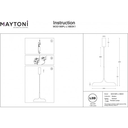 Lampa wisząca Gerhard LED czarna Maytoni | 40cm