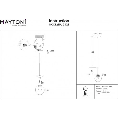 Lampa wisząca szklana kula Maytoni Basic Form | Sklep z lampami