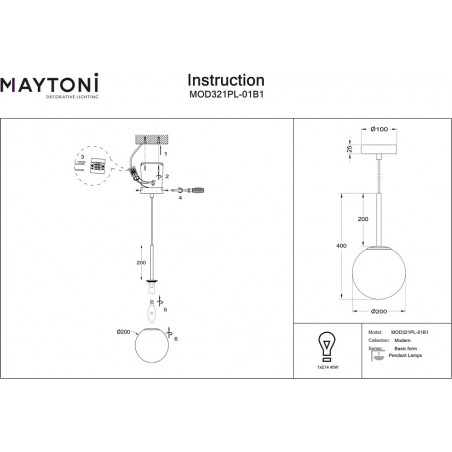 Lampa wisząca szklana kula Basic Form Maytoni - Elegancki Design