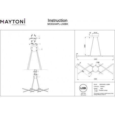Lampa wisząca Halo LED czarna Maytoni | Nowoczesny design