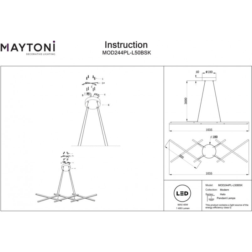 Lampa wisząca Halo LED Maytoni | Nowoczesny design, mosiężny akcent