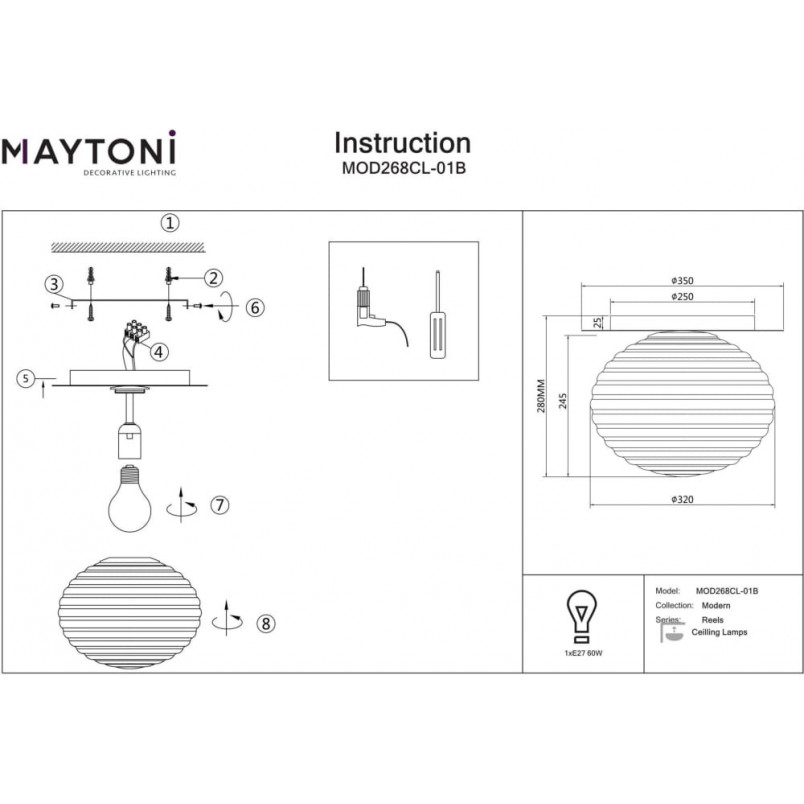 Plafon szklany ryflowany Reels Maytoni - Elegancja i styl!