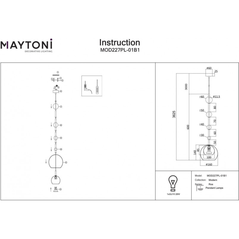 Lampa wisząca szklana Maytoni Ros | Bursztynowo-czarna, 16cm