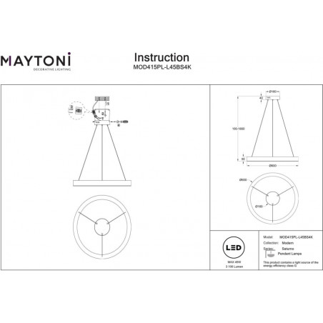 Saturno LED Maytoni: Złota lampa wisząca, 60cm - Sklep Lamp