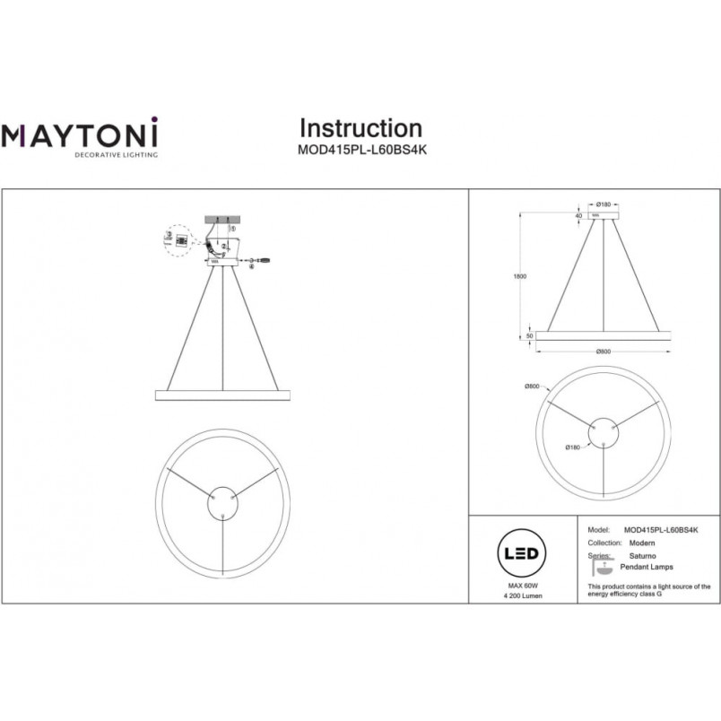Saturno Maytoni: Lampa wisząca LED mosiężna, 80cm - Sklep z lampami