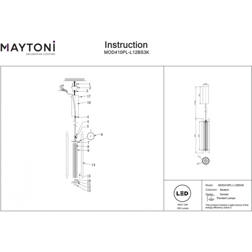 Lampa wisząca Sonata LED mosiądz Maytoni | Elegancki Design