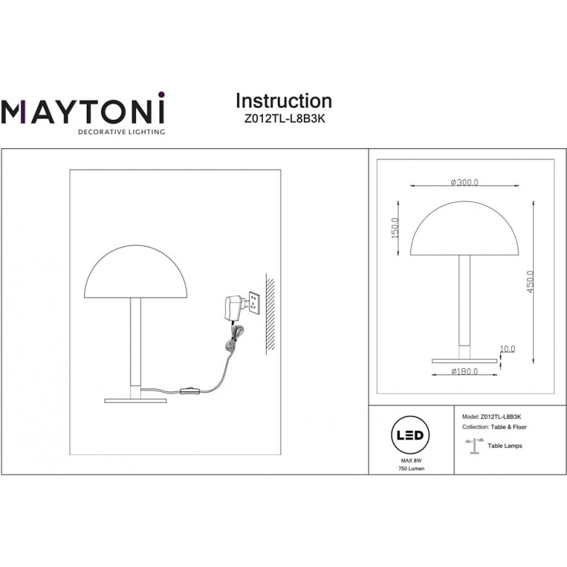 Lampa stołowa Ray LED czarna Maytoni | Nowoczesny design
