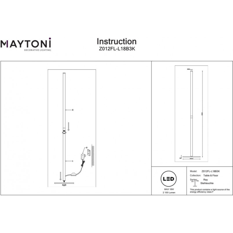 Lampa podłogowa Ray LED Maytoni | Nowoczesny design, 130cm