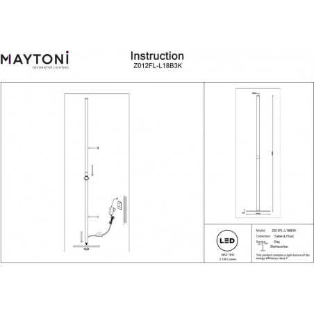Lampa podłogowa Ray LED Maytoni | Nowoczesny design, 130cm