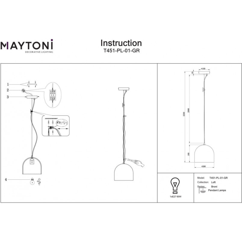Lampa wisząca betonowa Broni 20cm szara Maytoni - Loftowa elegancja