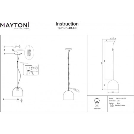 Lampa wisząca betonowa Broni 20cm szara Maytoni - Loftowa elegancja