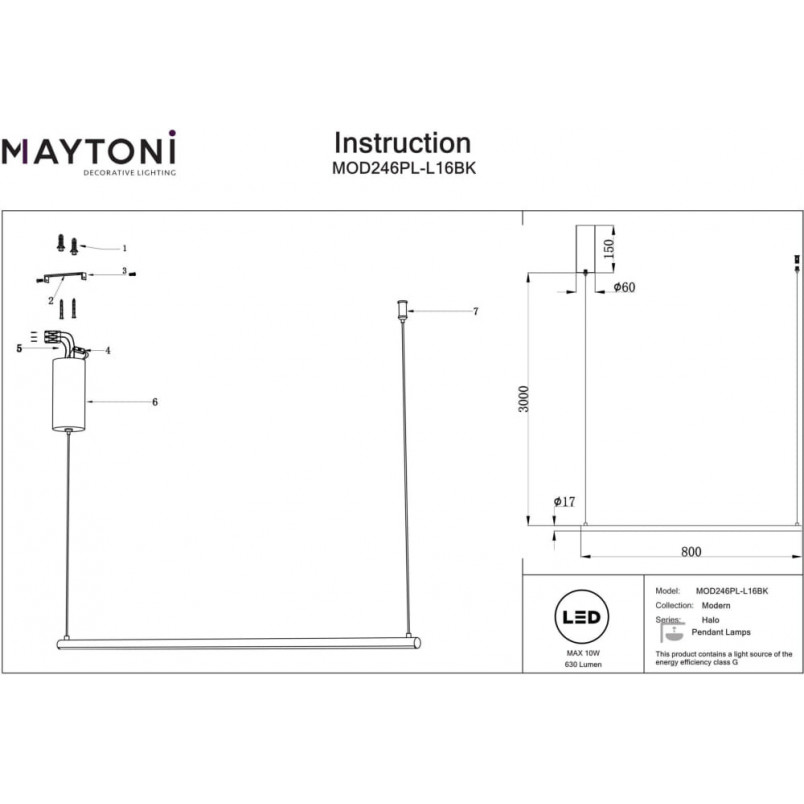 Lampa wisząca Halo LED 80cm czarna Maytoni | Minimalizm i styl