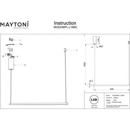 Lampa wisząca Halo LED 80cm czarna Maytoni | Minimalizm i styl