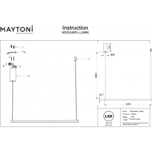 Lampa wisząca Halo LED 120cm czarna Maytoni | Minimalistyczny design