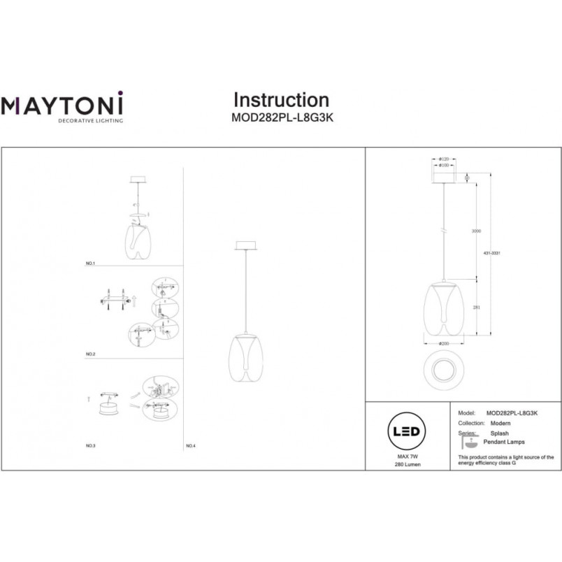 Lampa wisząca Splash Maytoni | Szkło dymione, LED | Sklep z lampami