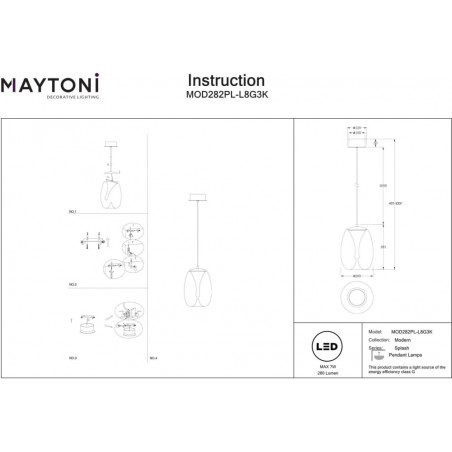 Lampa wisząca Splash Maytoni | Szkło dymione, LED | Sklep z lampami