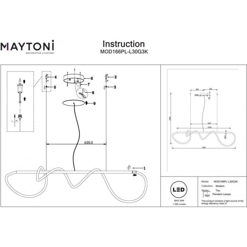 Lampa wisząca LED Maytoni Tau - Złota, Nowoczesna | Sklep z Lampami