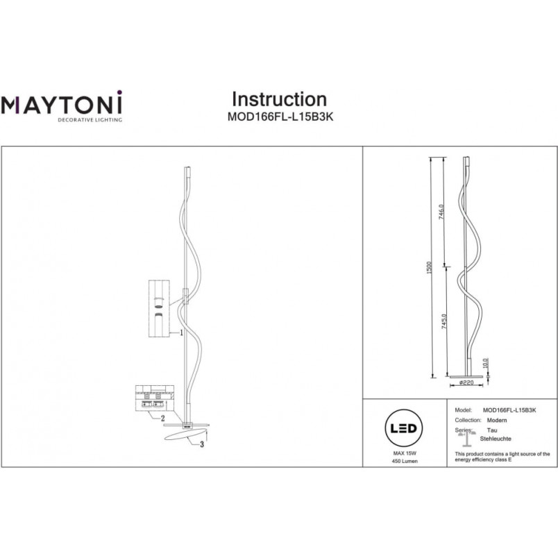 Lampa podłogowa LED Maytoni Tau - Nowoczesny design, 3000K
