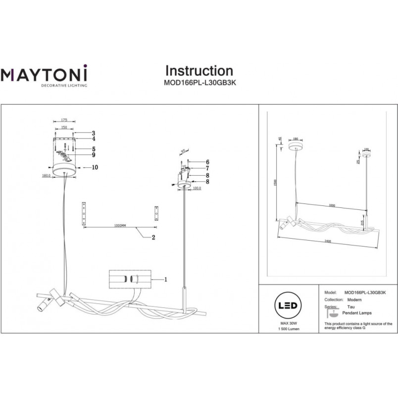 Lampa wisząca LED Tau Maytoni | Nowoczesny design, 140cm