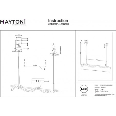 Lampa wisząca LED Tau Maytoni | Nowoczesny design, 140cm