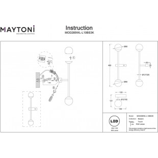Kinkiet Touch Maytoni: 2 szkła, biało-mosiężny | Salon100