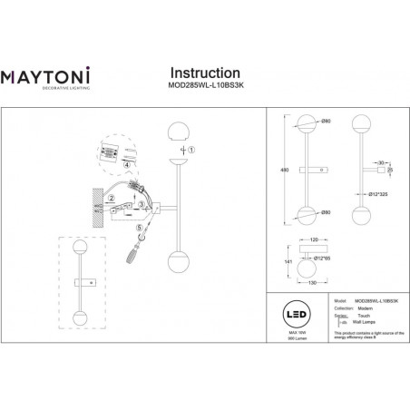 Kinkiet Touch Maytoni: 2 szkła, biało-mosiężny | Salon100