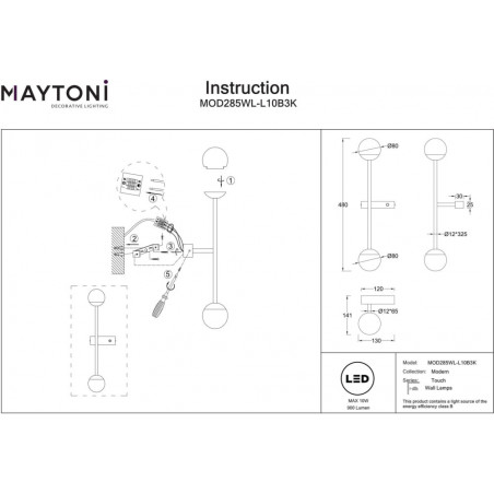 Kinkiet Maytoni Touch: 2 szklane kule, biało-czarny | Kup teraz!