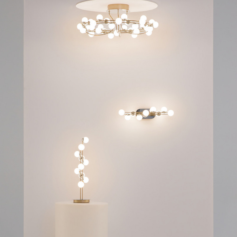 Plafon Tessara LED Maytoni | Szklane kule glamour | Biało-złoty