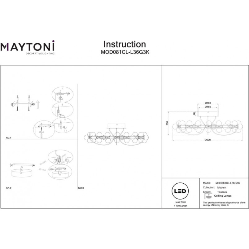 Plafon Tessara LED Maytoni | Szklane kule glamour | Biało-złoty