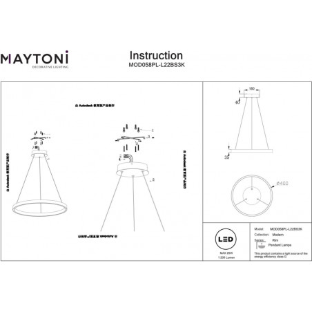 Lampa wisząca Rim LED mosiężna Maytoni | Nowoczesny design