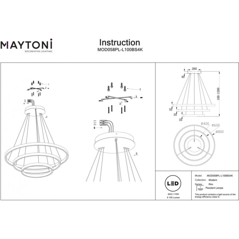 Lampa wisząca Rim mosiężna Maytoni | Nowoczesne oświetlenie
