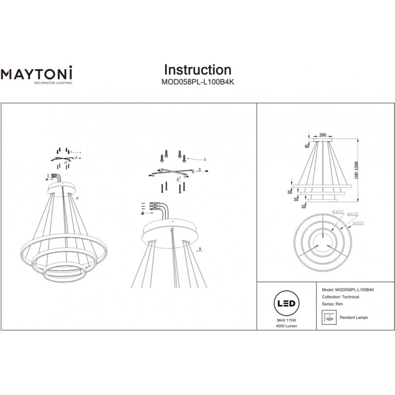 Lampa wisząca LED Rim Maytoni | Nowoczesny design, 80cm