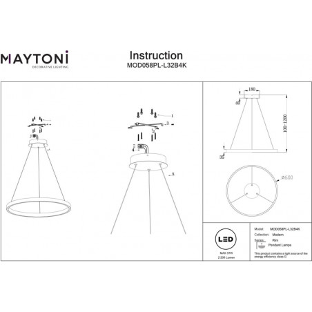 Lampa wisząca Rim LED czarna Maytoni | Nowoczesny design
