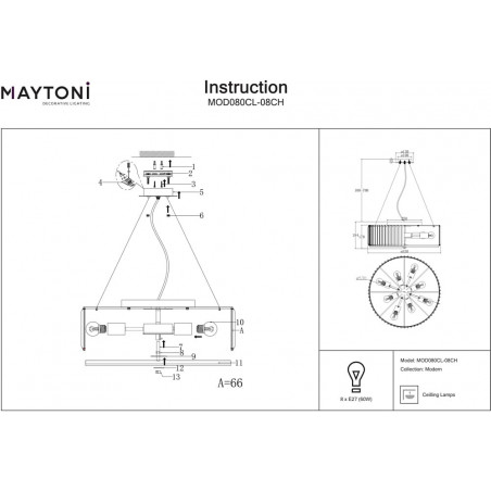 Lampa wisząca Recinto Maytoni | Kryształowa, Glamour, E27