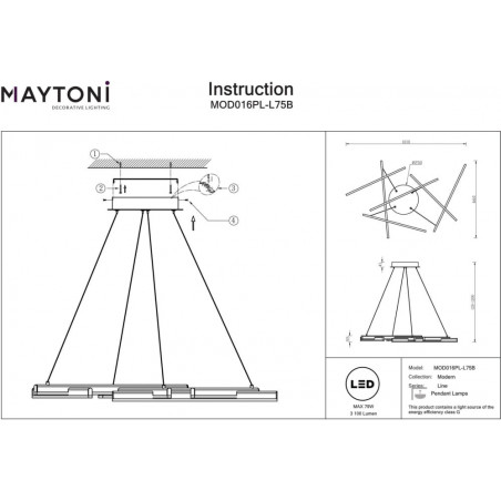 Lampa wisząca Line LED czarna Maytoni | Nowoczesne oświetlenie