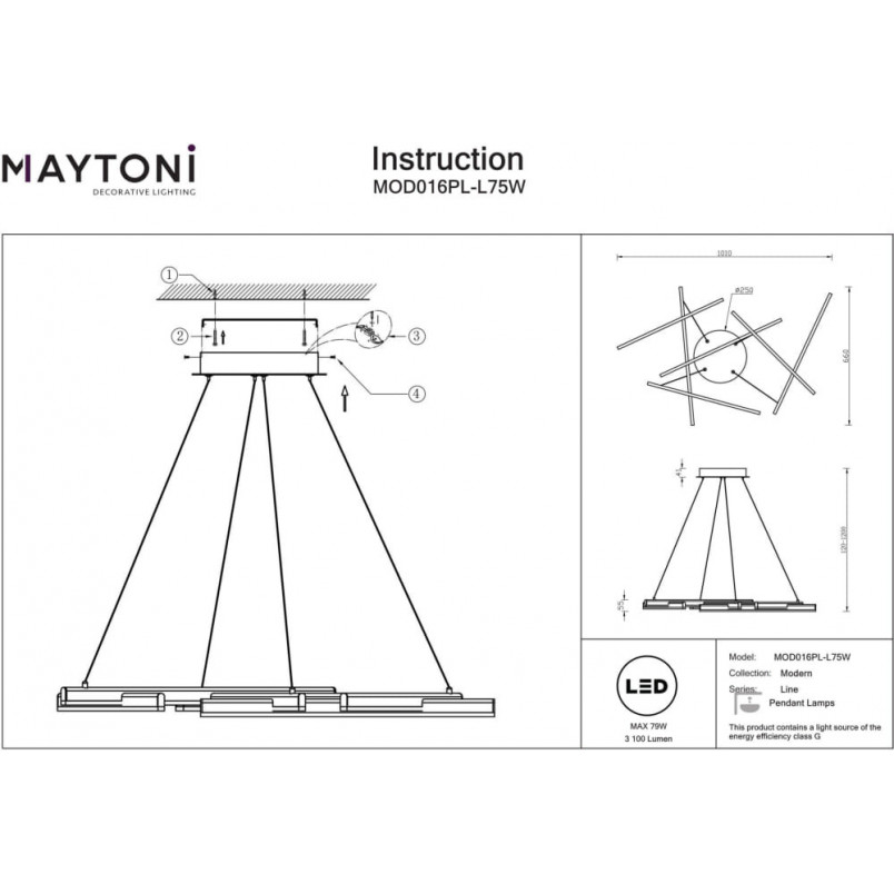 Lampa wisząca Line LED biała Maytoni | Nowoczesne oświetlenie
