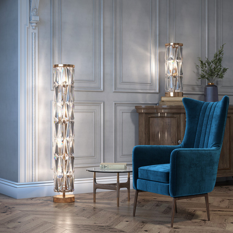 Lampa podłogowa kryształowa Puntes Maytoni | Złota, 126,5cm