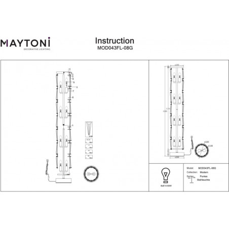 Lampa podłogowa kryształowa Puntes Maytoni | Złota, 126,5cm