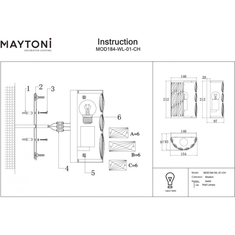 Kinkiet kryształowy Gelid Maytoni | Luksusowy design