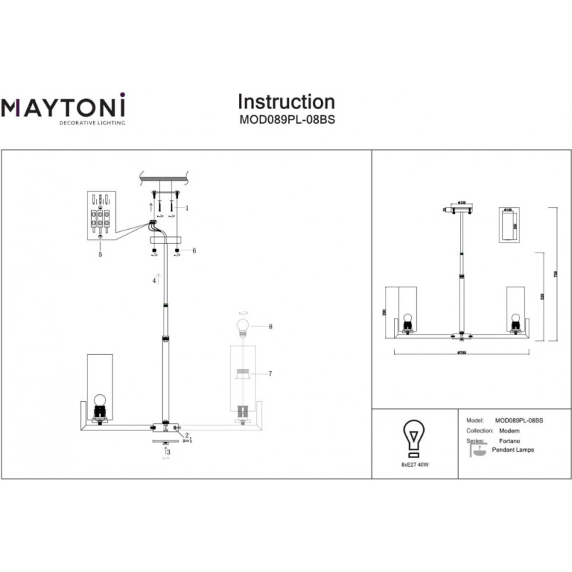 Żyrandol Hampton Fortano VIII Maytoni - Szkło, Biały/Mosiądz | Sklep z Lampami