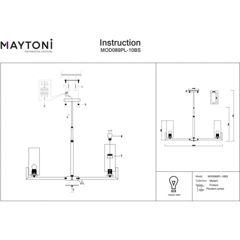 Żyrandol Hampton Fortano Maytoni | Szkło, E27, 10 żarówek