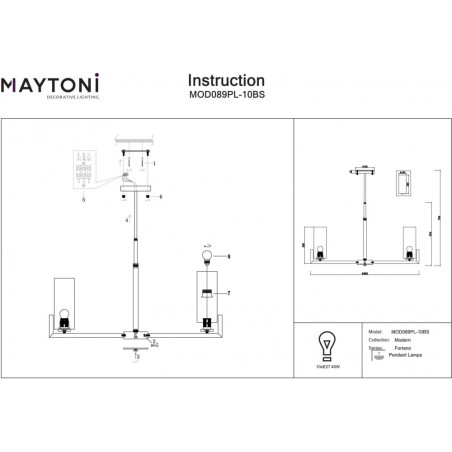 Żyrandol Hampton Fortano Maytoni | Szkło, E27, 10 żarówek