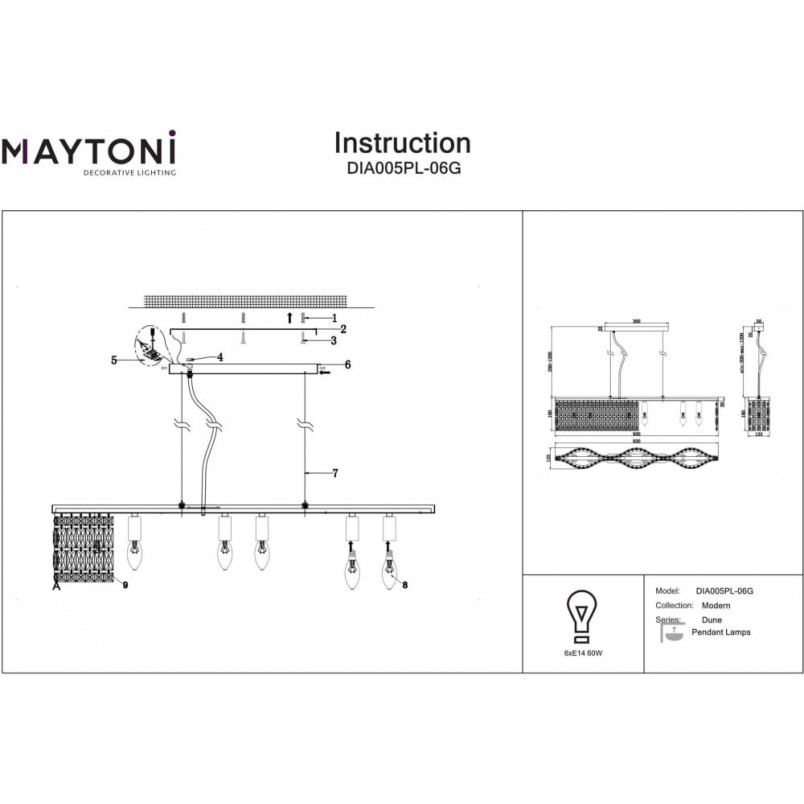 Lampa wisząca Dune Maytoni: Kryształowa elegancja w złotym wydaniu