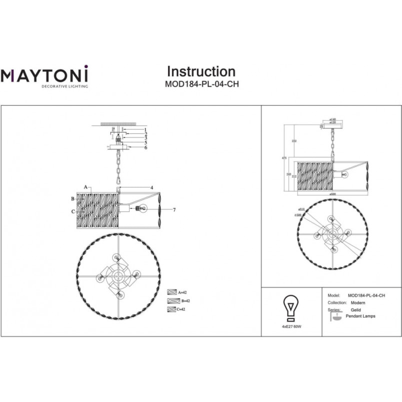 Lampa wisząca kryształowa Gelid 50cm - Maytoni | Glamour