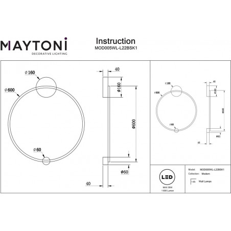 Kinkiet Halo LED Maytoni | Mosiężny, Okrągły, 60cm