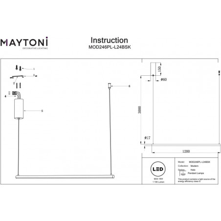 Lampa wisząca Halo LED mosiężna Maytoni - 120cm | Sklep z lampami
