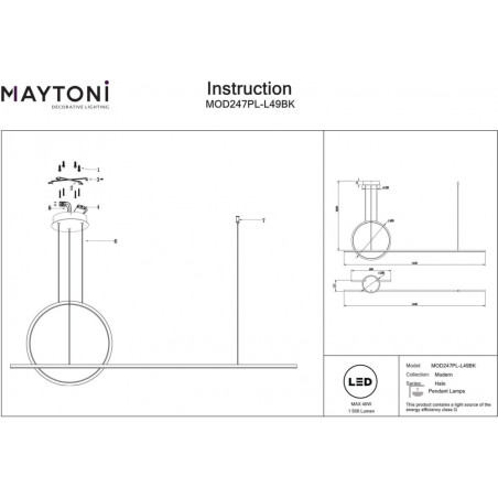 Lampa wisząca Halo LED Maytoni - Nowoczesny design, 143cm