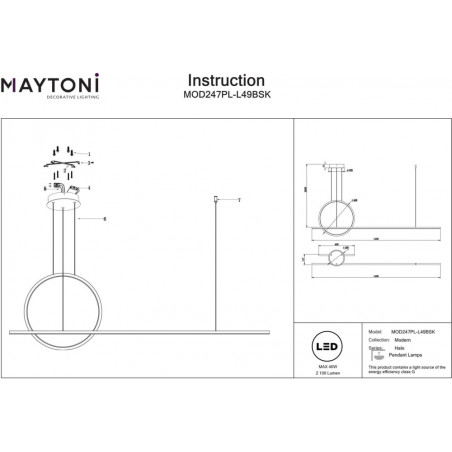 Lampa Wisząca Halo LED Maytoni | Nowoczesny Design, Mosiądz