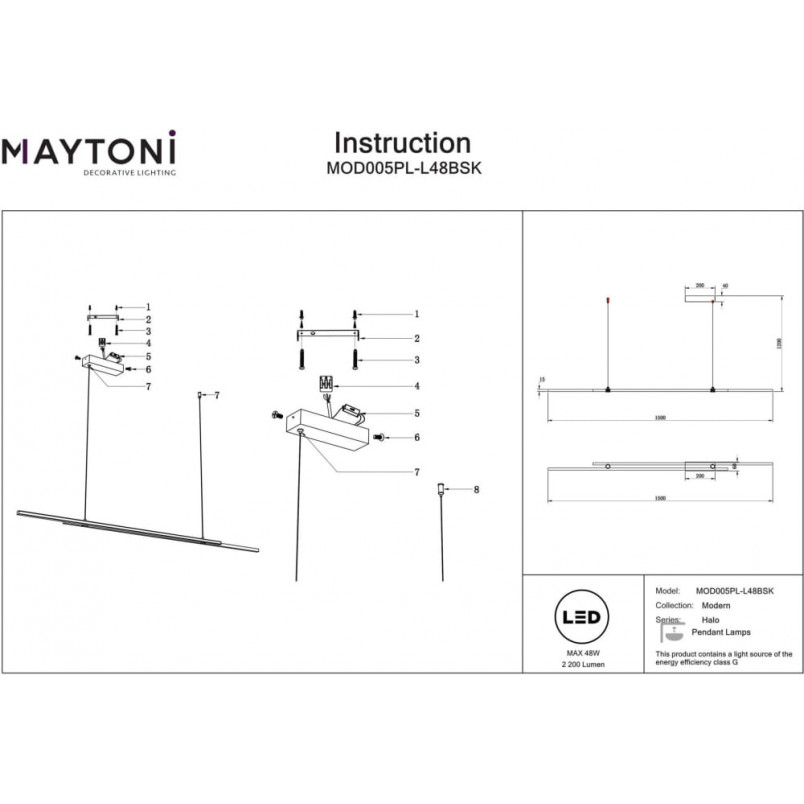 Lampa wisząca Halo LED mosiężna Maytoni | 150cm