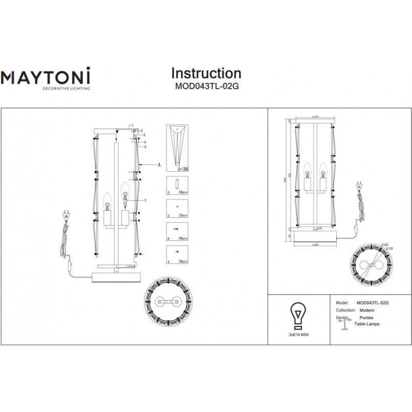 Lampa kryształowa złota Maytoni Puntes 58cm - Elegancja i blask